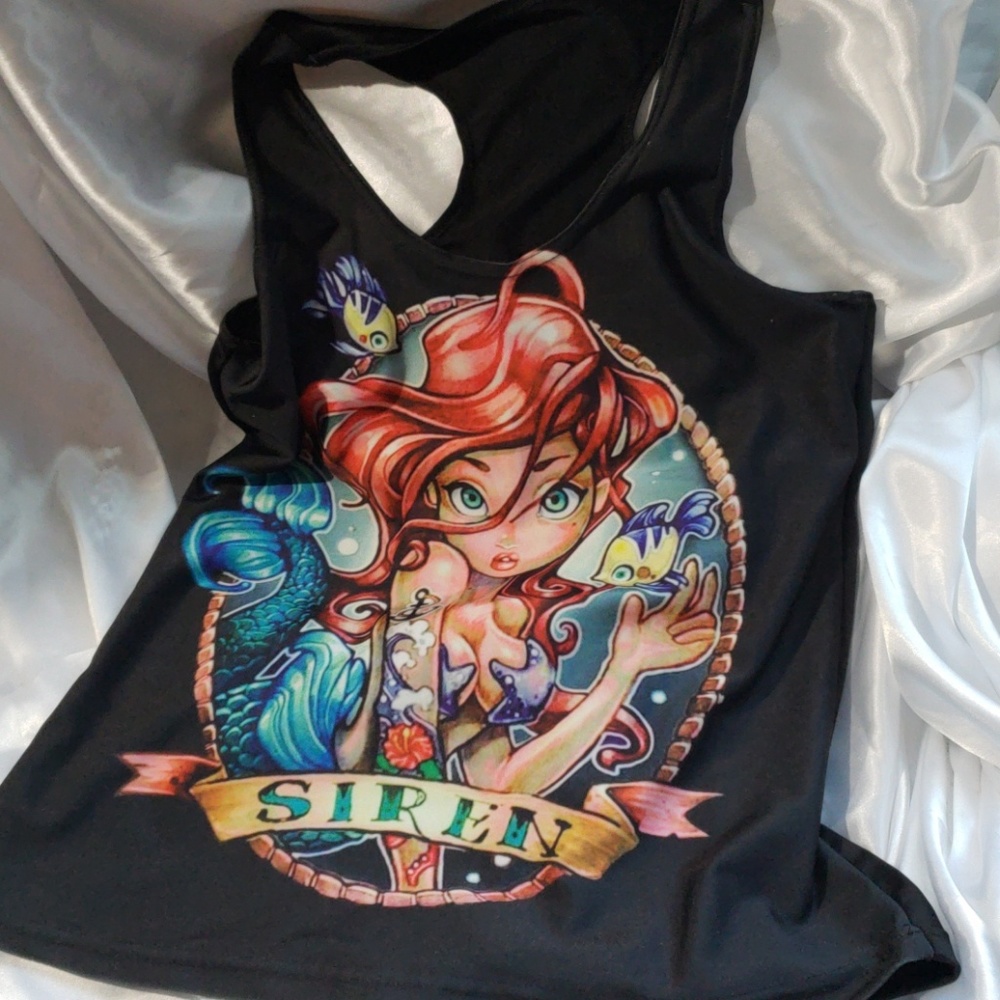Sexy mermaid Ariel tank top black
